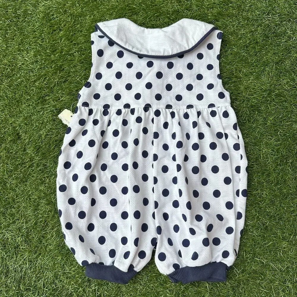 NWT Vtg Day Sportswear Baby Bubble Romper 12M Polka‎ Dot Flower Romper White Blk